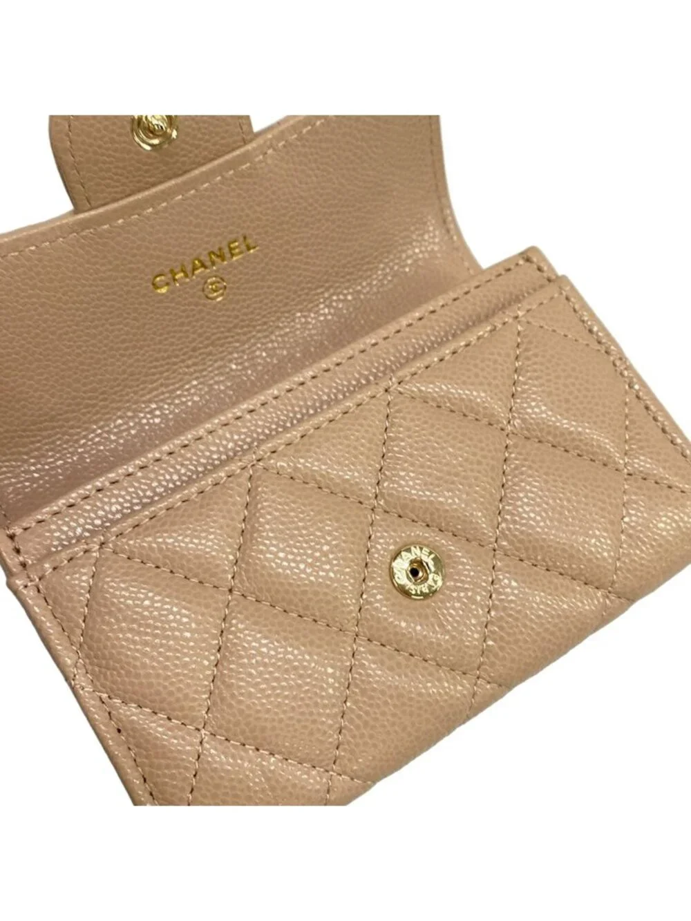 Chanel Card Slot Quilted Beige Gold